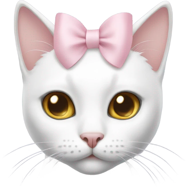 A white cat with a light pink bow on her head  emoji