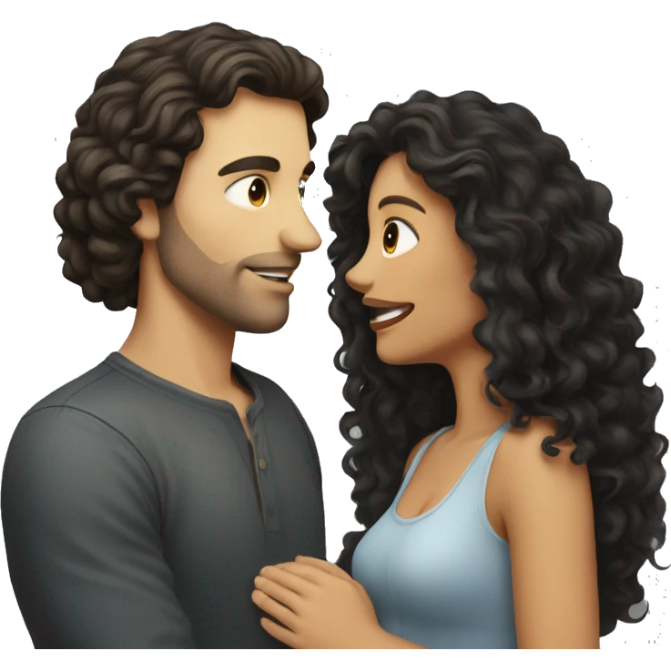 White Man with dark hair kissing white woman with long dark curly hair emoji