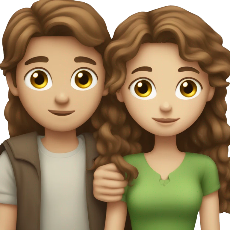 brown hair blue eyed girl hugging brown hair green eyed boy emoji