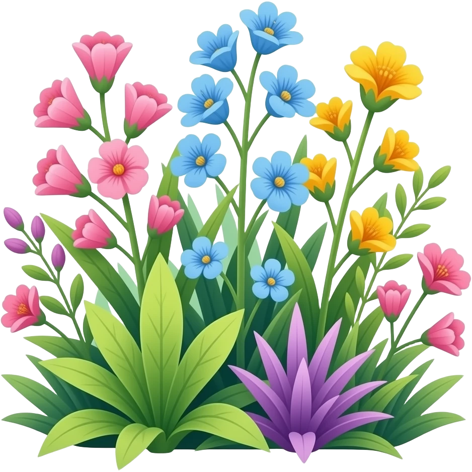 pink blue green yellow purple plants emoji