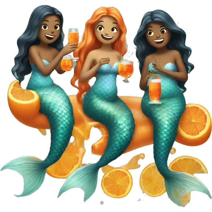 Three mermaids drinking aperol emoji