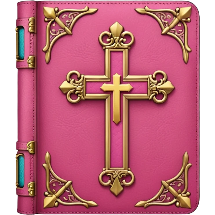 pink bible with a gold cross emoji