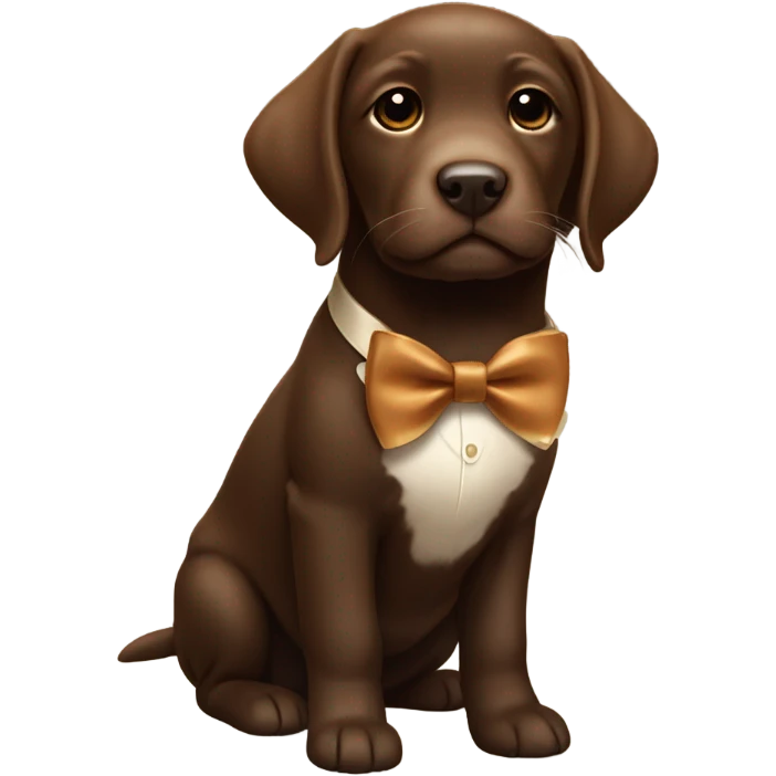 Chocolate labrador cute puppy with small white patch of fur on chest and rich caramel bow tie  emoji