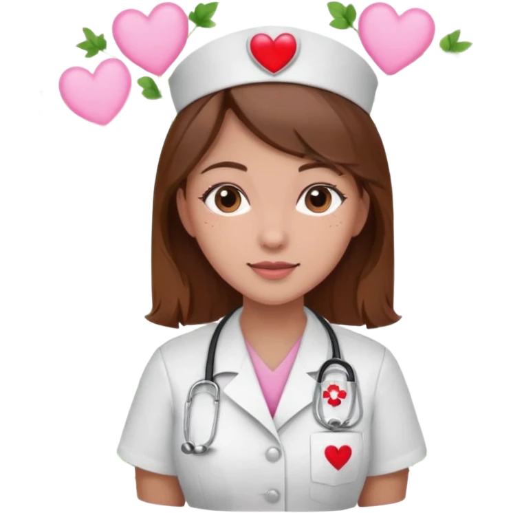 Brown hair Nurse with pink heart and flowers surround her in a random pattern emoji