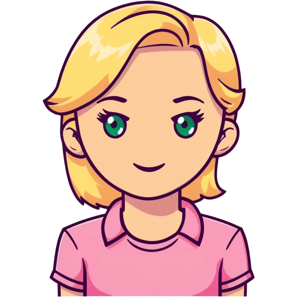 Blonde woman with pink shirt and green eyes  emoji