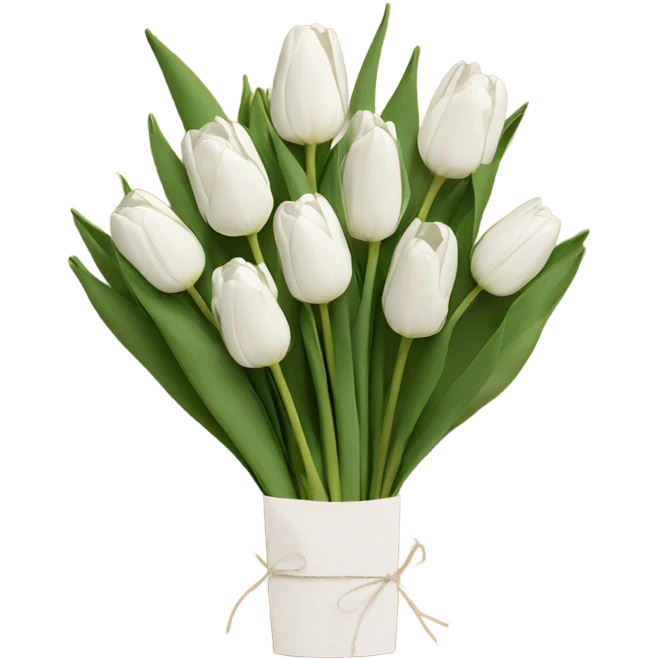 White tulips bouquet in craft paper emoji