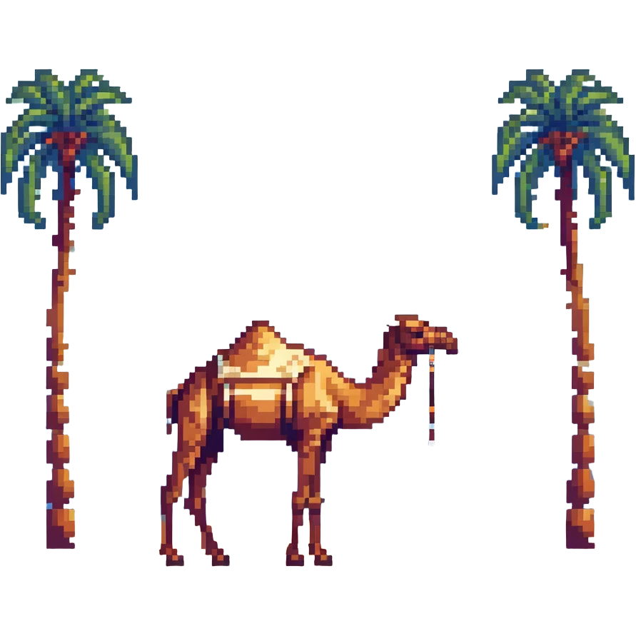 Desert landscape with camel and palm trees, Saudi Arabia emoji