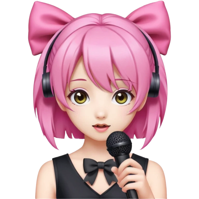 Momo Momone, anime-style virtual singer with pink hair and a bow, holding a microphone emoji