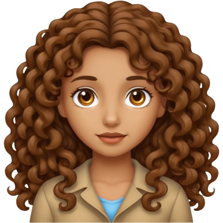 Fille cheveux bouclés longs brun et teint mate emoji