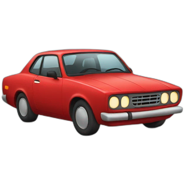 A red car with eyes emoji