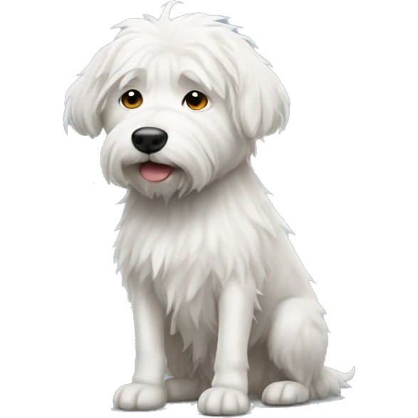 white scruffy dog hunched over pooping  emoji
