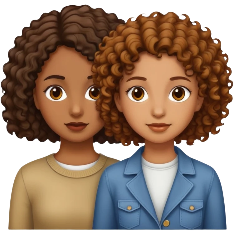 Two girls who are both brown. One is tall and has really short curly hair and the other one is shorter and has long wavy hair  emoji