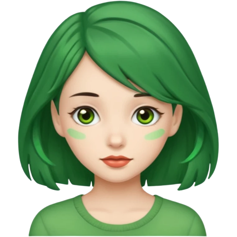 brunette girl with green color hairclip emoji