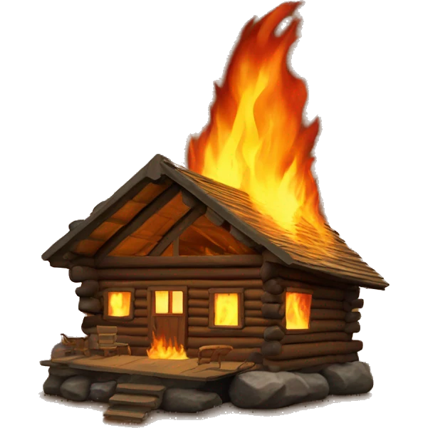 Log cabin on fire emoji