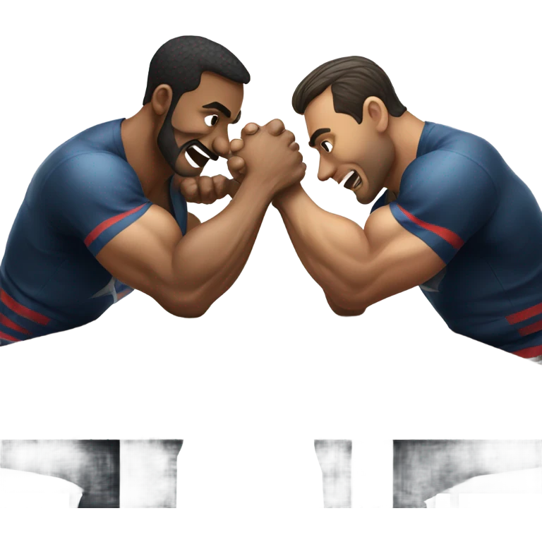 Two men armwrestling sit in front of a table emoji