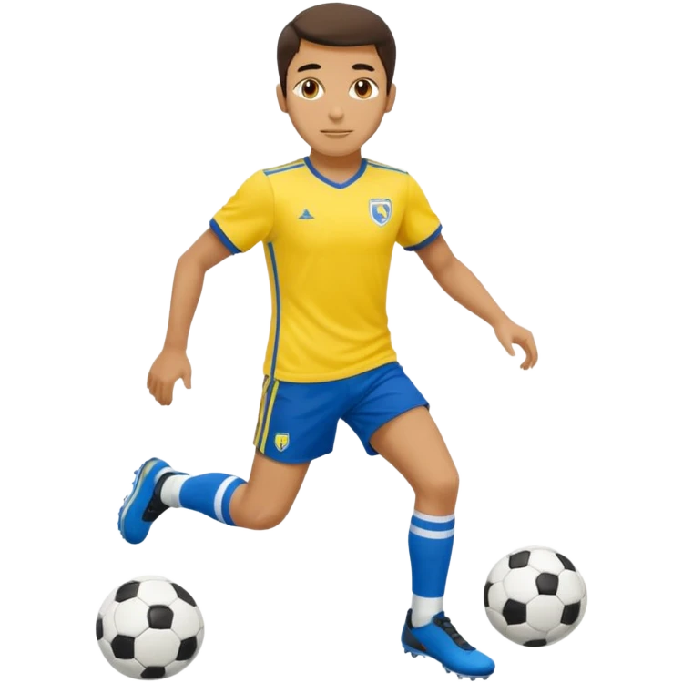 Persian soccer player in full soccer team kit with a yellow top, blue shorts and white socks, no soccer ball emoji