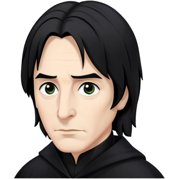 Severus Snape with black hair, hooked nose, dark eyes, wearing black robes emoji