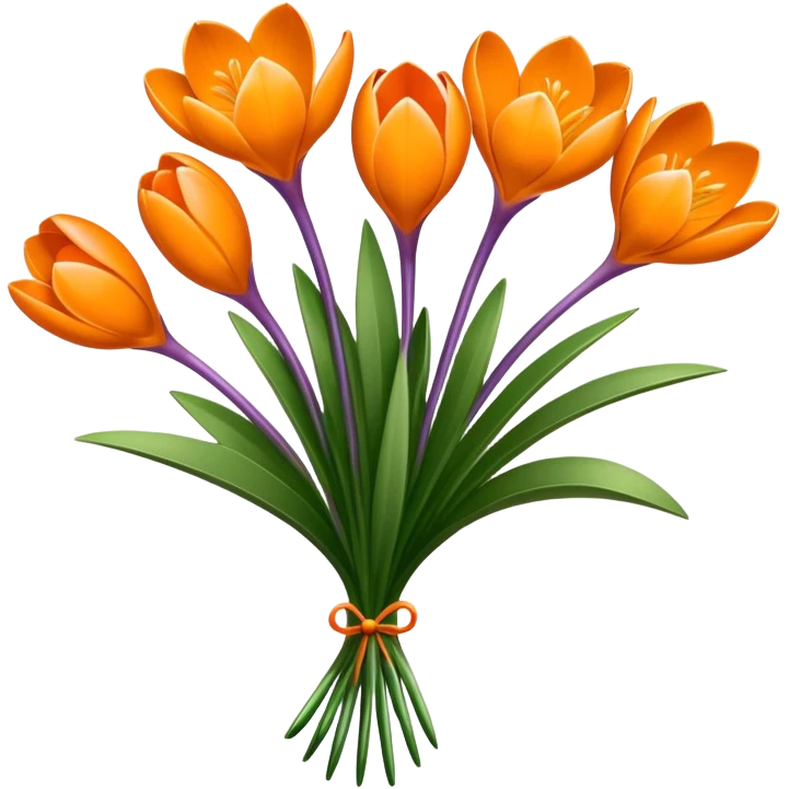luxuriant, bouquet Crocus Orange, stem, leaf emoji
