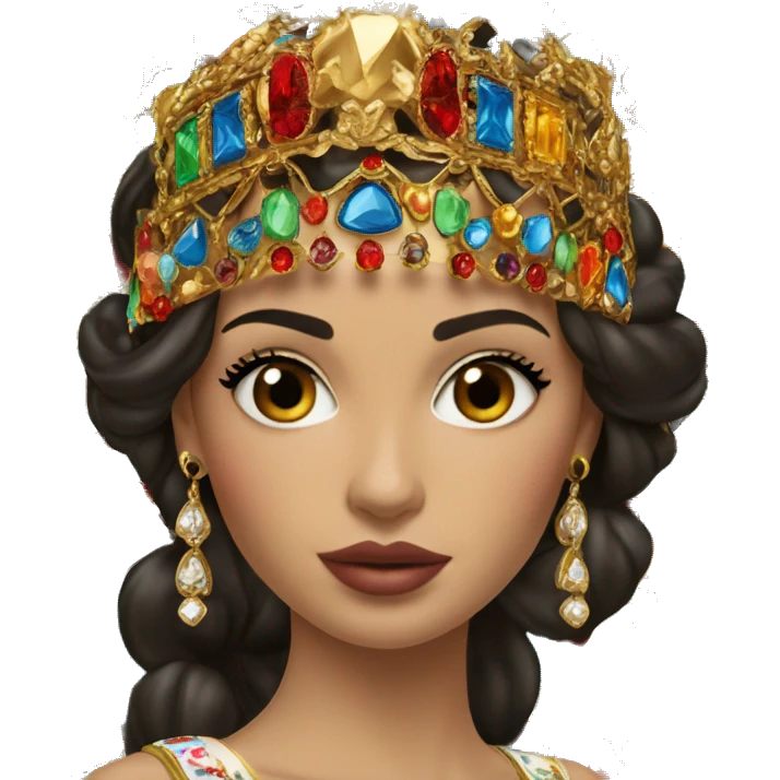 Dolce and Gabbana Italian model with dark hair and headband with colourful ornament and golden detais  emoji