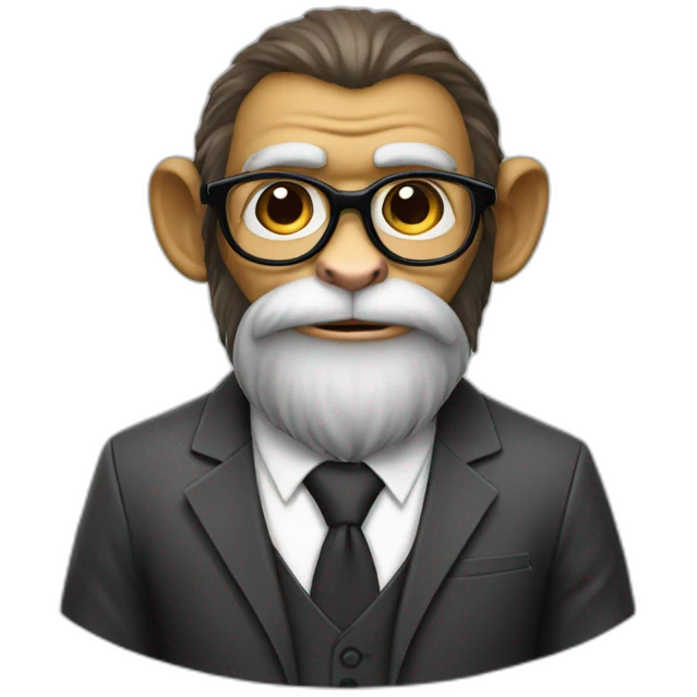 "monkey" professor with beard, mustace, glasses, suit  holding a football emoji