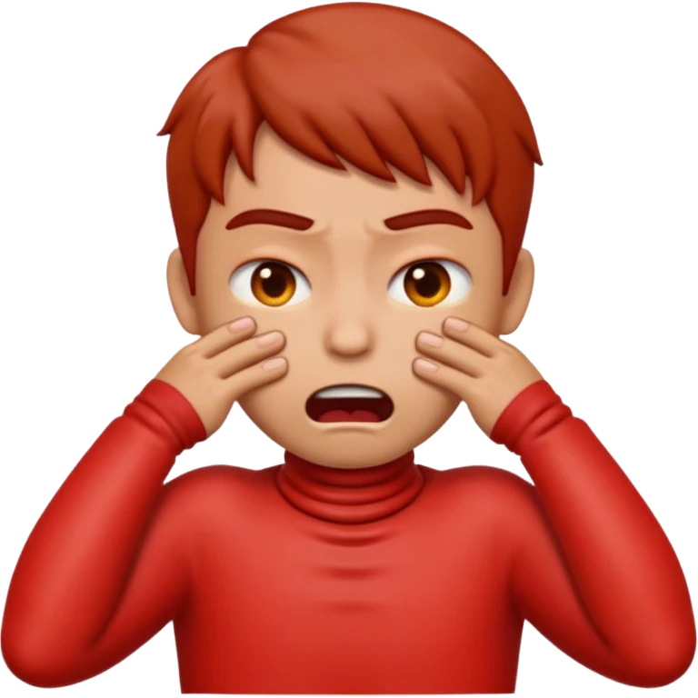 Create an emoji choking violently with hands on neck looking mad emoji