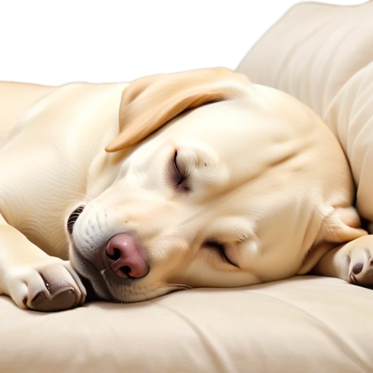 Meme-Worthy Cute Sleeping Cream Labrador Portrait Emoji, Head resting peacefully with a contented smile, showcasing a delightfully sturdy build and a luxuriously soft cream Fur, eyes shut in a serene nap, Simplified yet hilariously adorable features, highly detailed, glowing with a soft, drowsy light, high shine, relaxed and utterly lovable, stylized with an air of playful laziness, bright and heartwarming, soft glowing outline, capturing the essence of a comically sleepy companion, so meme-worthy it feels like it could instantly become the next viral sensation of adorable slumber! emoji