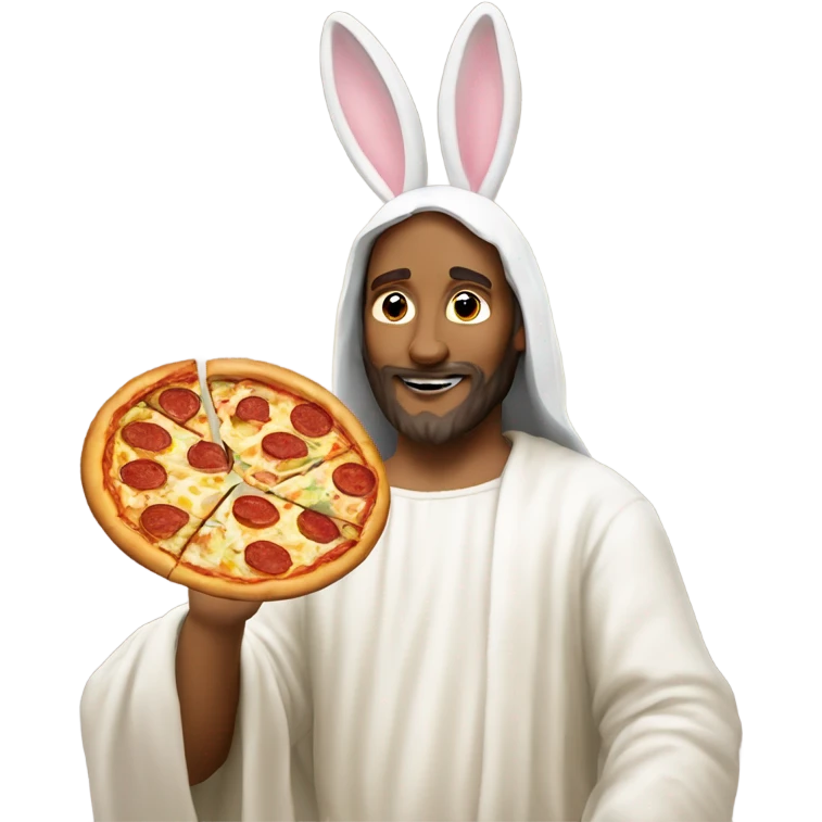 The Easter bunny and Jesus eating pizza emoji