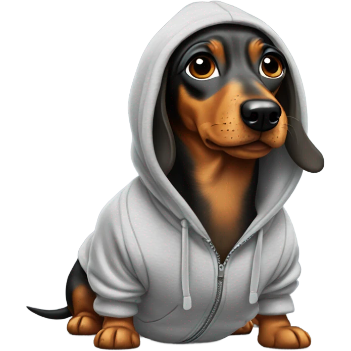 Weiner dog wearing a hoodie emoji