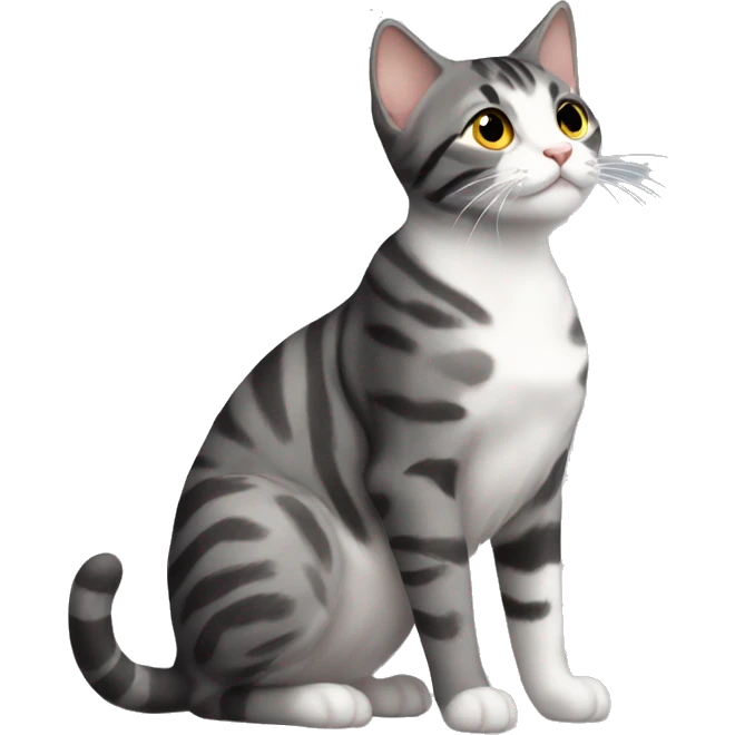 dark gray tabby cat with white chest kissing cream spotted cat emoji