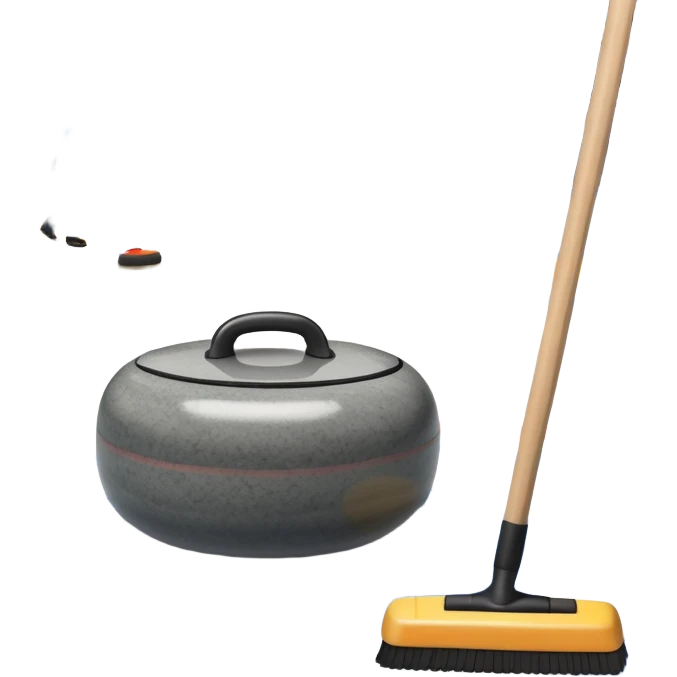 An icon showing a detailed close-up of a curling stone sliding across the ice, with a broom in motion beside it. The background features an indoor stadium with cheering spectators on the stands. Transparent background captures the strategy and focus of curling. emoji