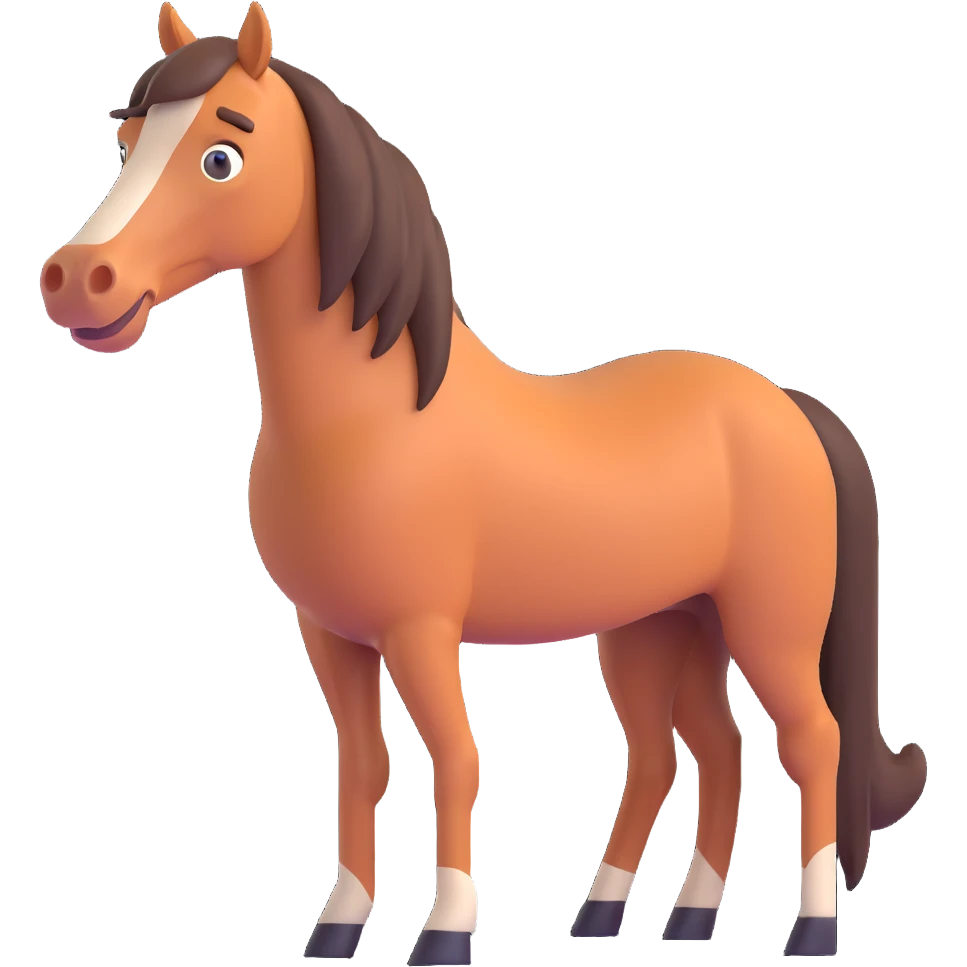 horse standing, isometric view, emoji style, surprised face emoji