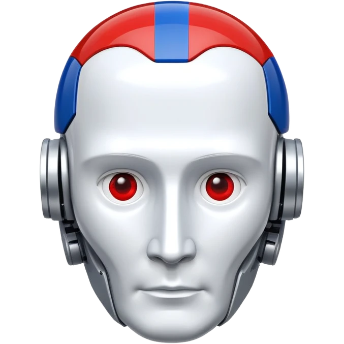 Robot head resembling Vladimir Putin with Russian flag elements emoji