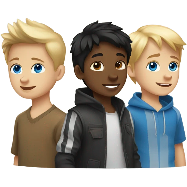 Black hair Pale skin boy, blond hair pale skin boy and a one golden Husky with blue eyes emoji