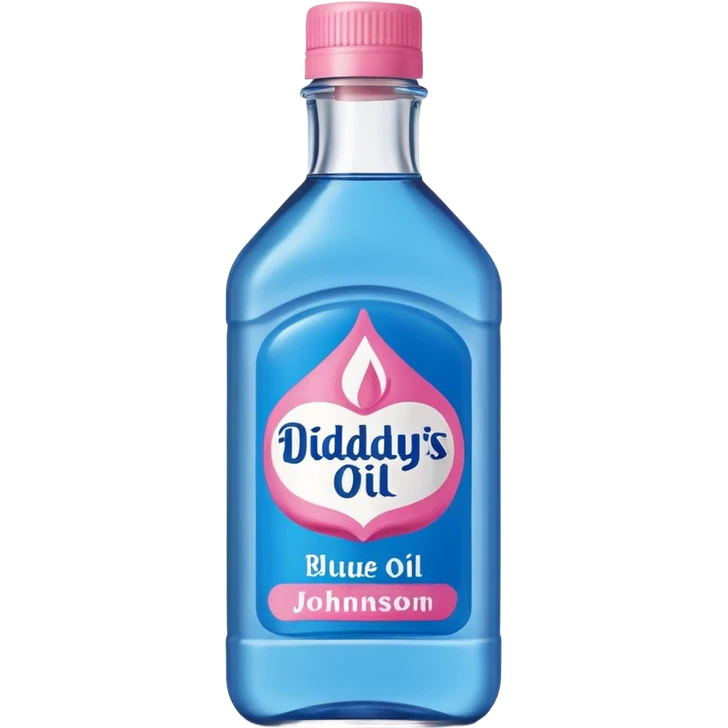 bottle of oil blue top pink outside with logo that says Diddys Oil Johnson and Johnson bottle  emoji