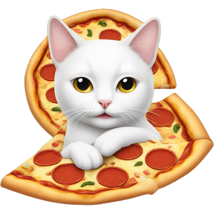 White cat with pizza emoji