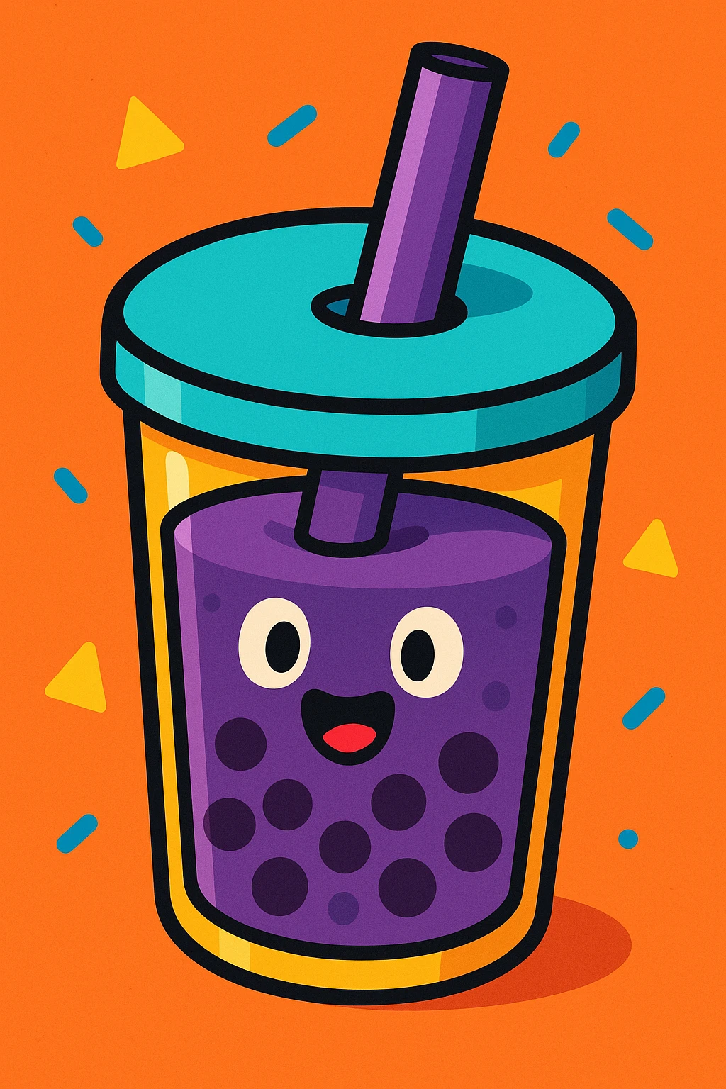 purple boba tea in a cup, vibrant cartoon style emoji