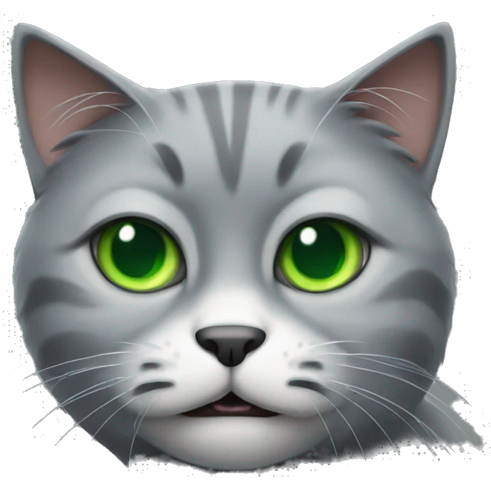 very angry gray cat with green eyes emoji
