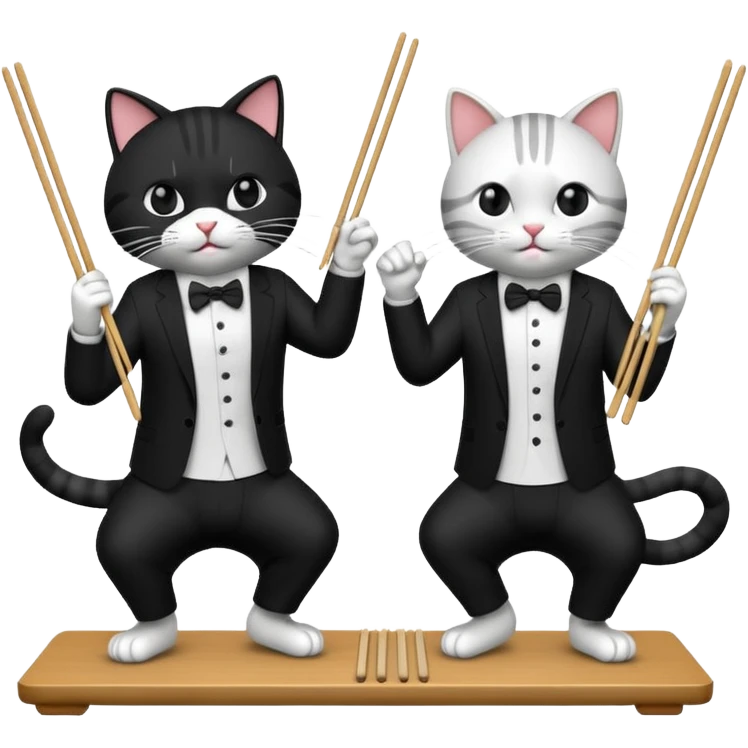 two cool cats playing air guitar on chopsticks emoji