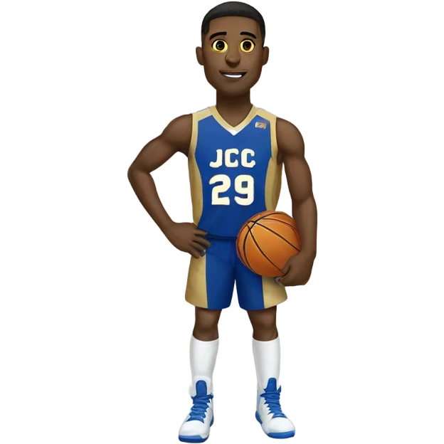 Basketball player with JJC on uniform in Blue white and gold emoji