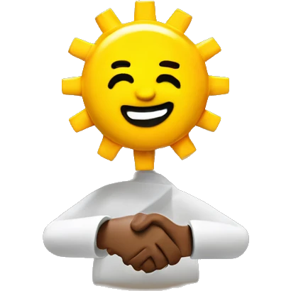 A lego guy shaking hands with the sun emoji