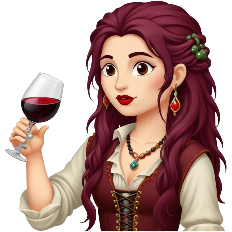 Long haired Gypsy Punk drinking red wine no glass from bottle emoji