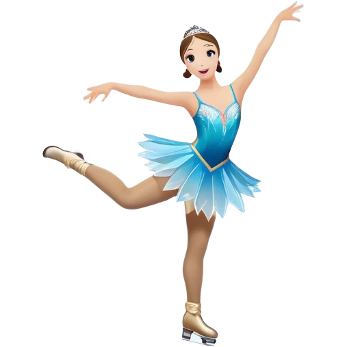 An icon of a theatrical ice show with close-up costumed figure skater performing a dramatic scene on a glowing ice stage. Spotlights, colorful scenery, and a cheering audience in a grand arena convey the magic and artistry of the ice performance. Transparent background included. emoji