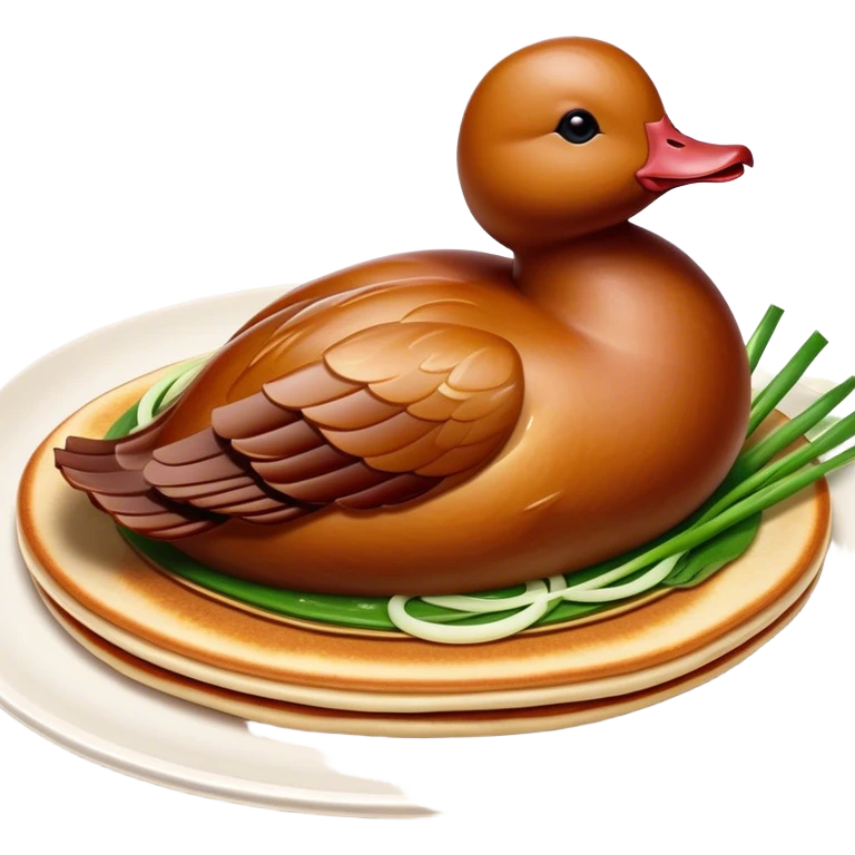 Peking Duck Cinematic Realistic Peking Duck Dish Emoji, depicted as thinly sliced duck breast with crispy skin and succulent meat, rendered with vivid textures and dynamic, appetizing lighting. emoji