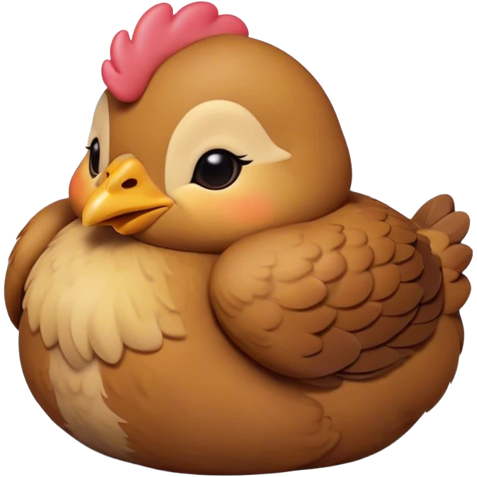 Meme-Worthy Cute Sleeping Brown Chicken Portrait Emoji, Head resting peacefully with a contented smile, showcasing a delightfully compact build and a luxuriously soft brown plumage, eyes shut in a serene, restful nap, Simplified yet hilariously adorable features, highly detailed, glowing with a soft, drowsy light, high shine, relaxed and utterly lovable, stylized with an air of playful laziness, bright and heartwarming, soft glowing outline, capturing the essence of a comically sleepy chicken, so meme-worthy it feels like it could instantly become the next viral sensation of adorable slumber! emoji