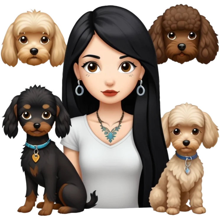 girl with long black  straight hair and tattoos and a  white Yorkshire and a brown poodle emoji