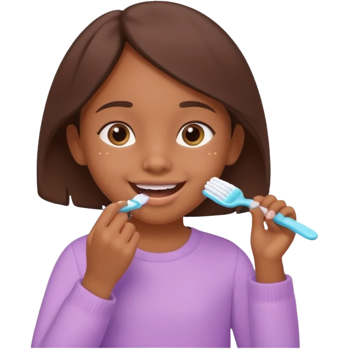 little brown girl brushing her teeth, pastel portrait, bright nourishing morning atmosphere, soft focus, isometric 3d plush emoji