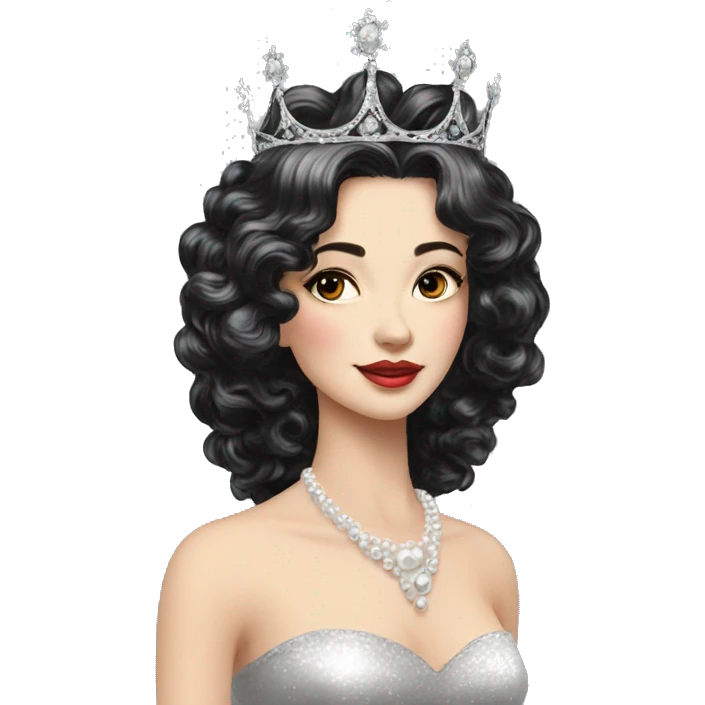 Regal pretty lady crown vintage with long black and silver hair wavy black hair pearl crown emoji