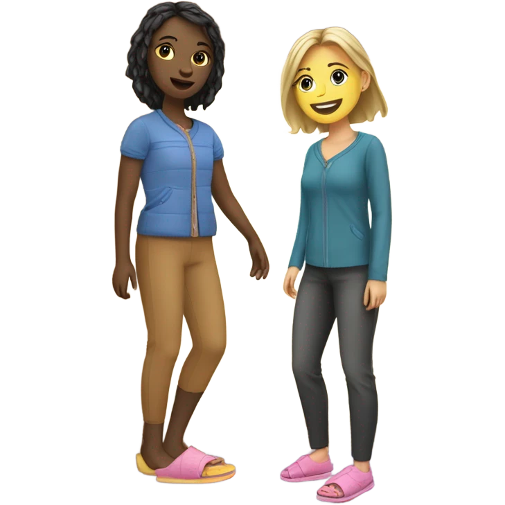 Two girls in a cabin wearing slippers ￼ emoji