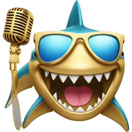 gold shark with necklace and sunglasses holding microphone  emoji