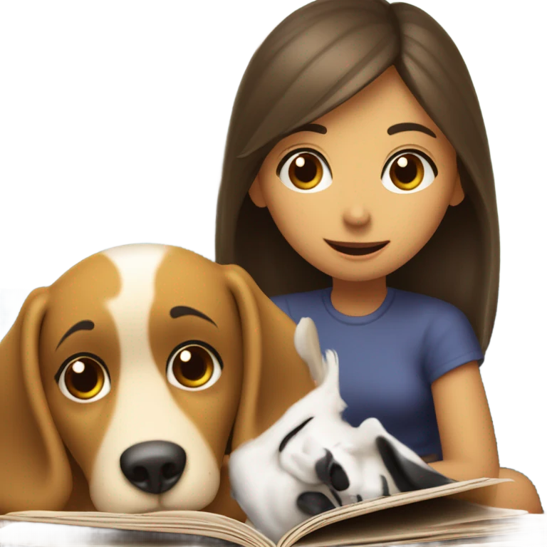 Girl reading but dog blocking her book with his face  emoji